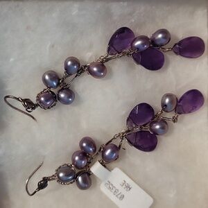 Dangling sterling silver with fresh water pearls earrings